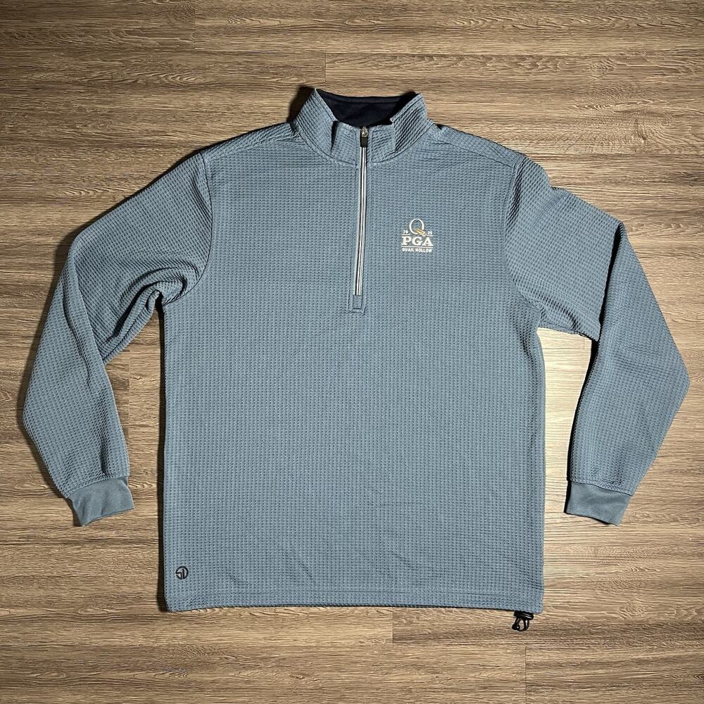 Straight Down Optic 1/4 Zip Men's L Blue Waffle Quail Hollow 2025 PGA Golf EUC